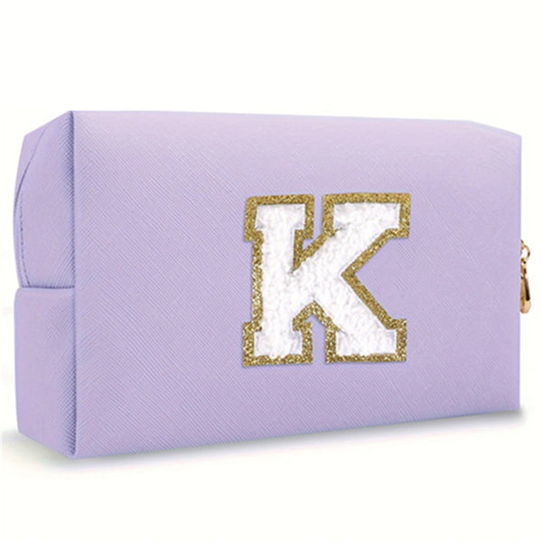 Purple Embroidered Letter Makeup Bag