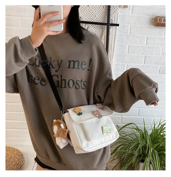 Cute Small Canvas Bag with Pendant