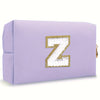Purple Embroidered Letter Makeup Bag