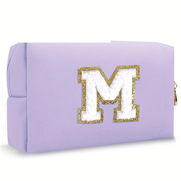 Purple Embroidered Letter Makeup Bag