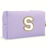 Purple Embroidered Letter Makeup Bag