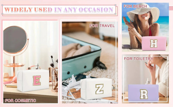 Preppy Chenille Letter Makeup Bag