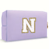 Purple Embroidered Letter Makeup Bag