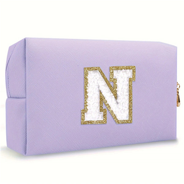 Purple Embroidered Letter Makeup Bag