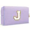 Purple Embroidered Letter Makeup Bag
