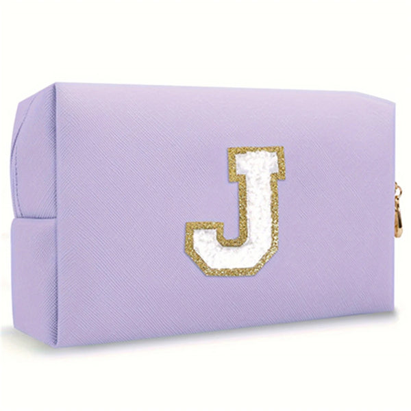 Purple Embroidered Letter Makeup Bag