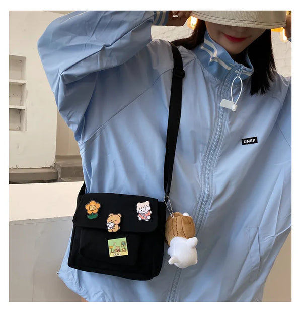Cute Small Canvas Bag with Pendant