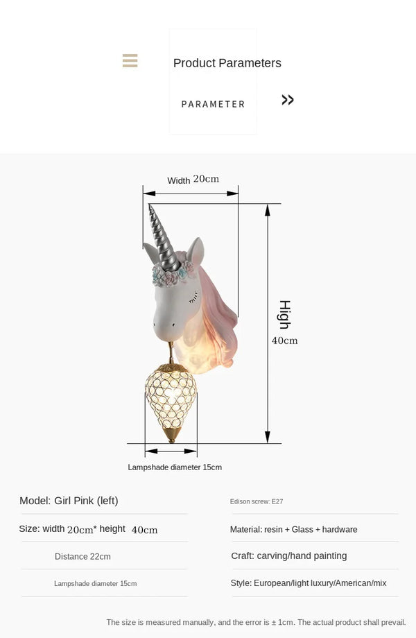 Nordic Crystal Unicorn Wall Lamp