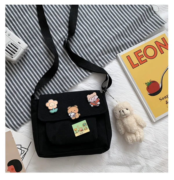 Cute Small Canvas Bag with Pendant