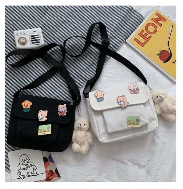 Cute Small Canvas Bag with Pendant
