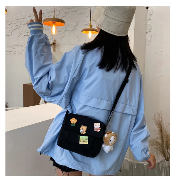 Cute Small Canvas Bag with Pendant
