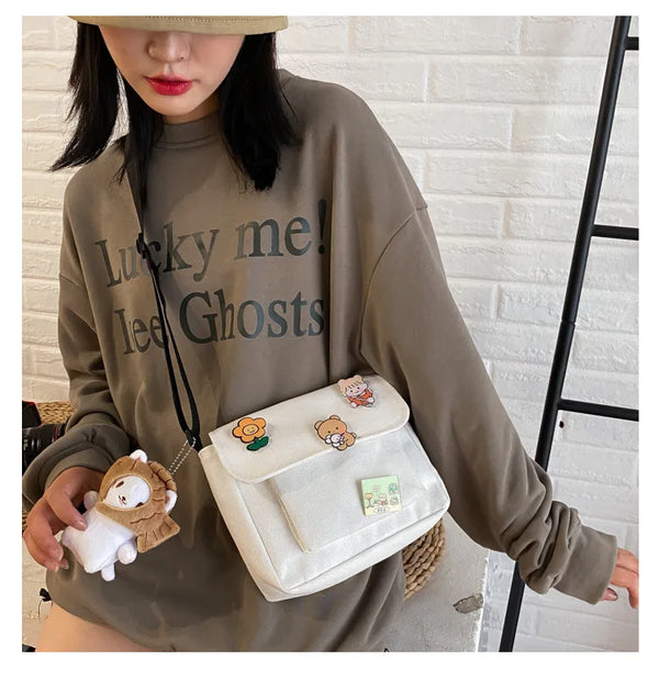 Cute Small Canvas Bag with Pendant