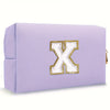Purple Embroidered Letter Makeup Bag
