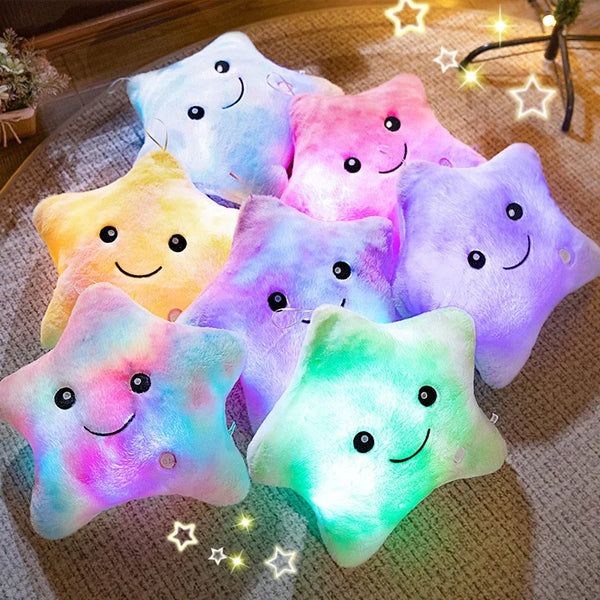 LED Light Star Plush Toy Soft Stuffed Star Pillow Doll Glowing Plush Baby Kid Toys Birthday Gift Home Deco