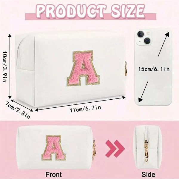 Preppy Chenille Letter Makeup Bag