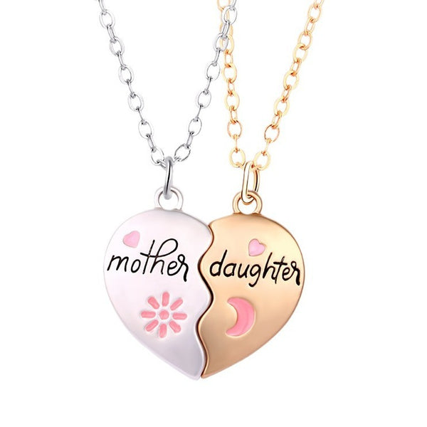 Mother Daughter Heart Pendant Necklace