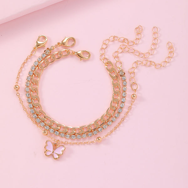 Butterfly Pendant Punk Bracelet Set