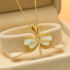 Simulated Opal Dragonfly Pendant Necklace