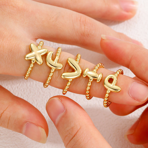 18K Gold Glossy Letter Ring