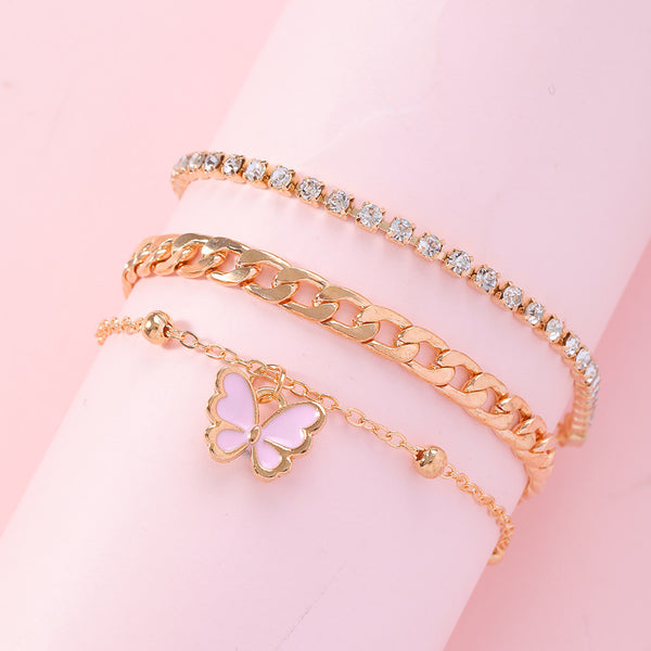Butterfly Pendant Punk Bracelet Set