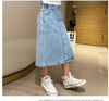 Girls and Teens Denim Skirt New Fashion Version Split Long Skirt For Any Occasion