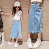 Girls and Teens Denim Skirt New Fashion Version Split Long Skirt For Any Occasion