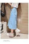 Girls and Teens Denim Skirt New Fashion Version Split Long Skirt For Any Occasion