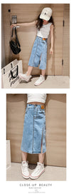 Girls and Teens Denim Skirt New Fashion Version Split Long Skirt For Any Occasion