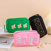 Teen Girl Travel Personalized Gifts Initial Cute Preppy Patch Makeup Bag Nylon Organizer Zipper Stuff Cosmetic Bag Toiletry Pouch