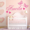 Personalized Name With Butterflies And Hearts Wall Sticker Bespoke Custom Kids Girls Bedroom Nursery Decal