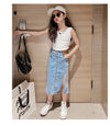 Girls and Teens Denim Skirt New Fashion Version Split Long Skirt For Any Occasion