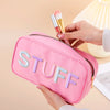 Teen Girl Travel Personalized Gifts Initial Cute Preppy Patch Makeup Bag Nylon Organizer Zipper Stuff Cosmetic Bag Toiletry Pouch