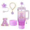 4Pcs Set for Stanley Cup Accessories, Including Initial Silicone Straw Lid, Name ID Letter,Self-adhesive Letter，Cup Sleeve（purple)