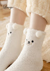 Teen Socks Winter Cute Bear Coral Fleece Fuzzy Socks Female Autumn Happy Funny Socks For Girl Warm Winter Female Home