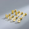 S925 Sterling Silver Glossy 26 Letters Screw Pin Ear Studs